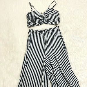 Blue striped top and bottom matching set